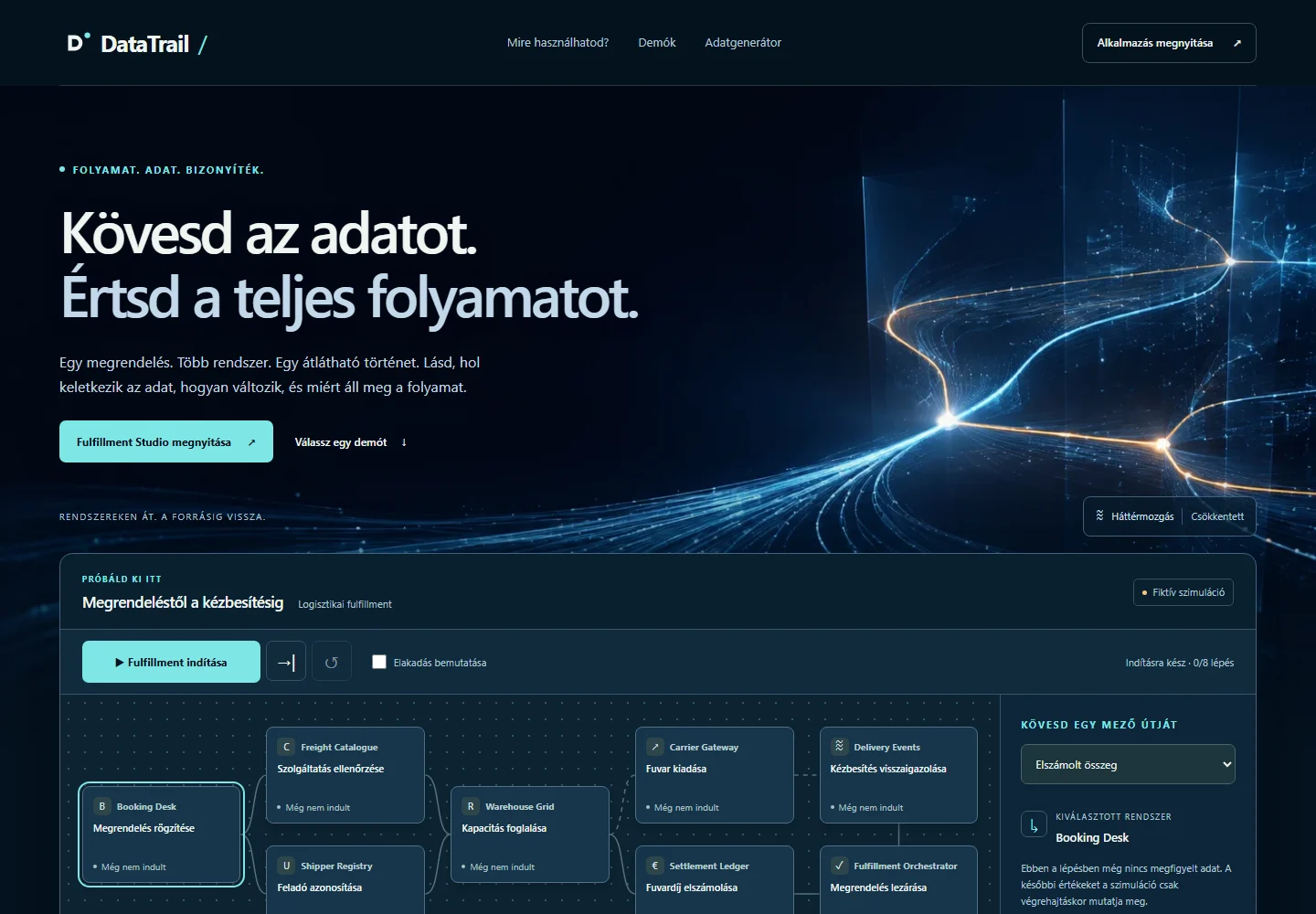 The DataTrail landing page, showing process and field-level lineage exploration.