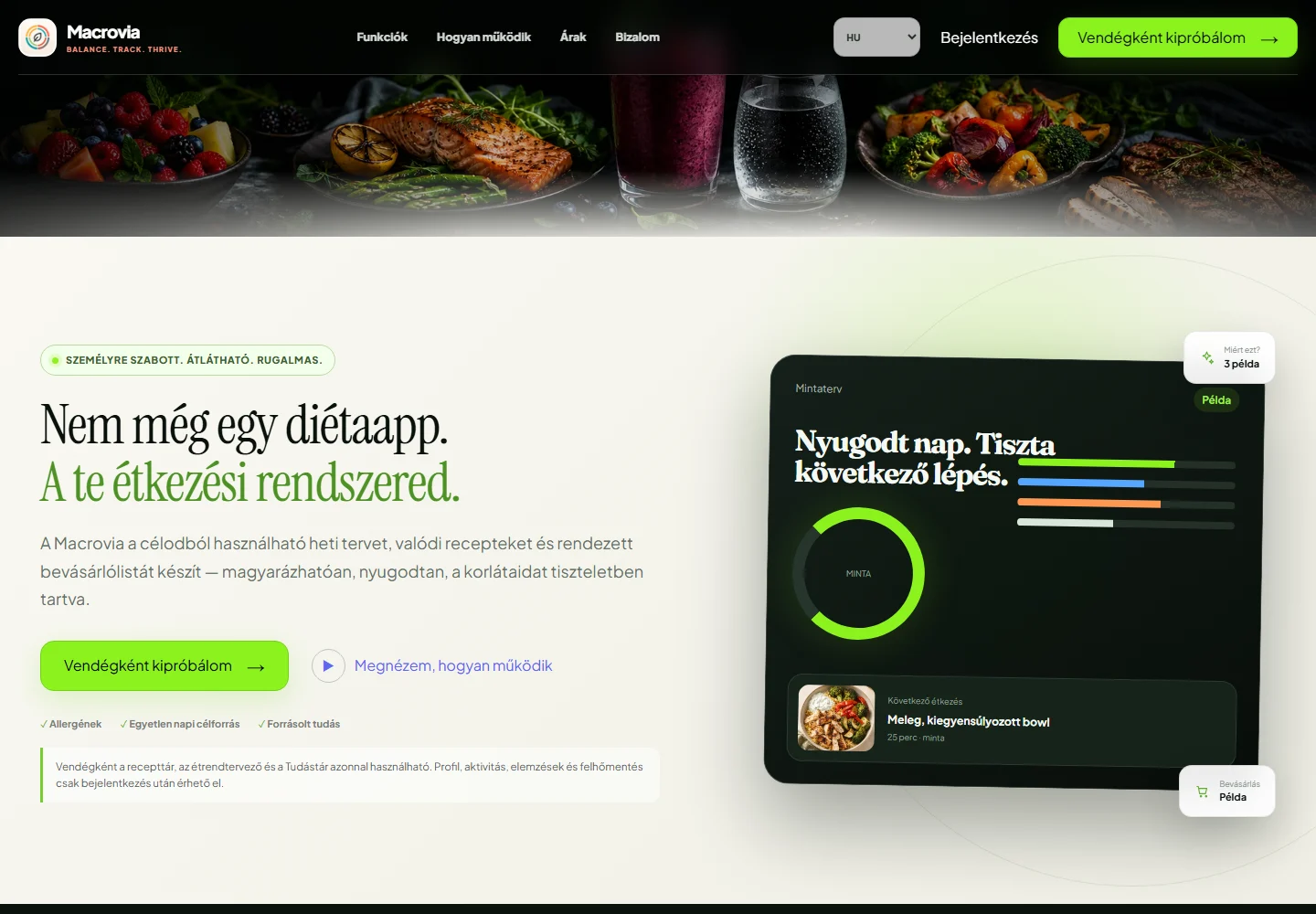 The Macrovia landing page, showing recipes, meal plans and nutrition goals.