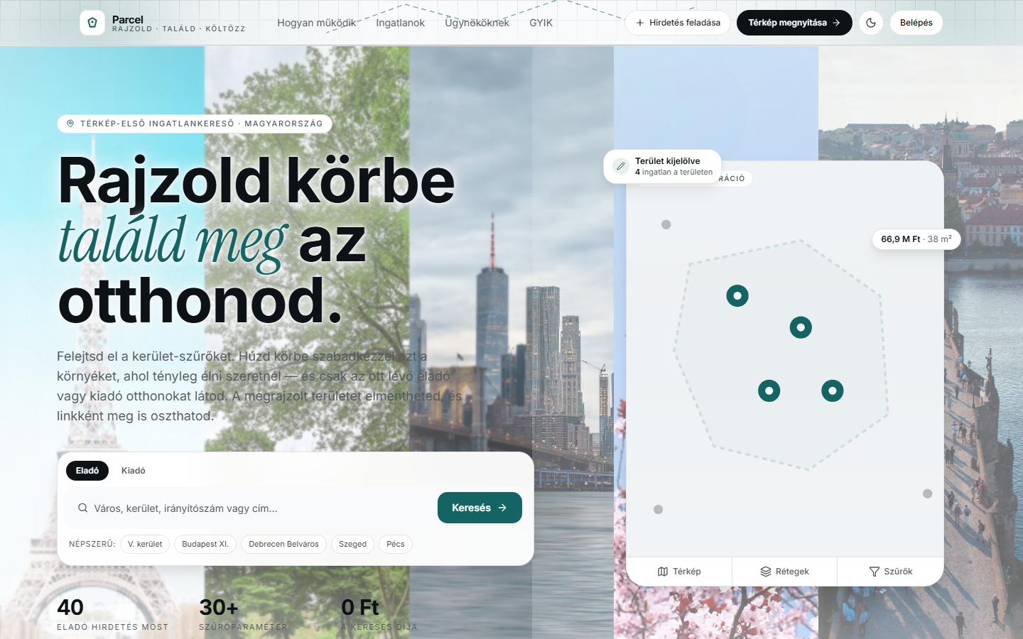Shape My Search landing page showing a drawn map boundary and property search controls.